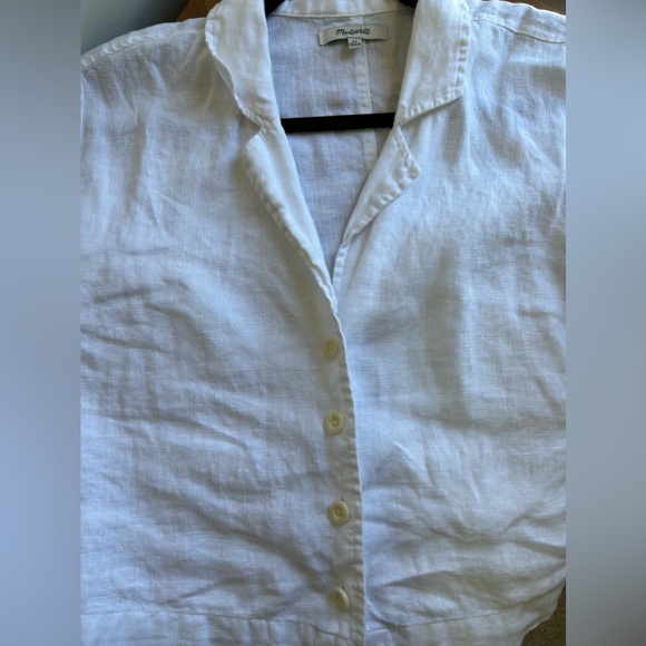 Madewell Linen Collared Button Up Top White XS - Picture 5 of 9